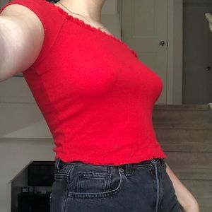 Red off the shoulder crop!